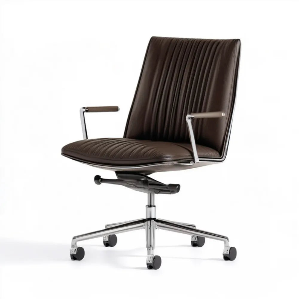 Brązowy fotel biurowy obrotowy z ekoskóry 58 x 65 x 117–127 cm