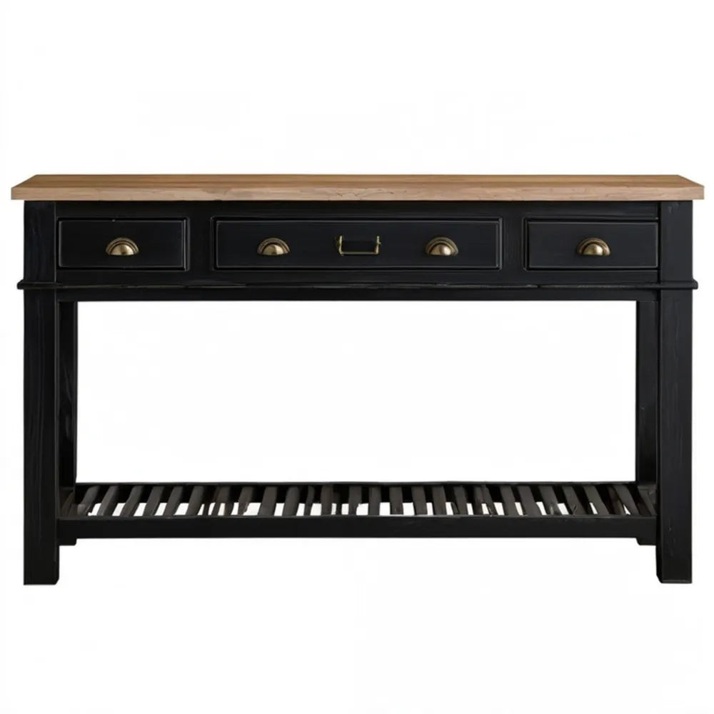 Drewniana konsola czarna z naturalnym blatem 120 x 40 x 85 cm