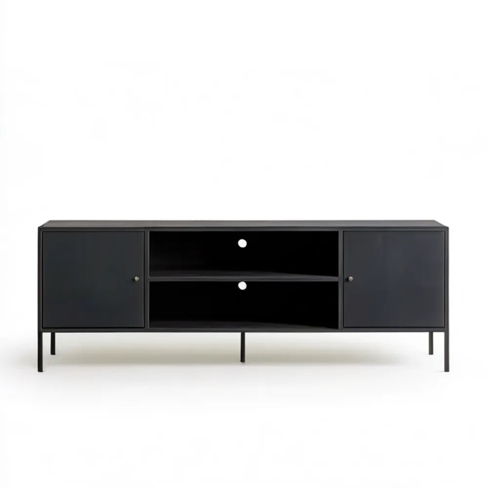 Czarna szafka RTV MDF i stal 160 x 40 x 60 cm