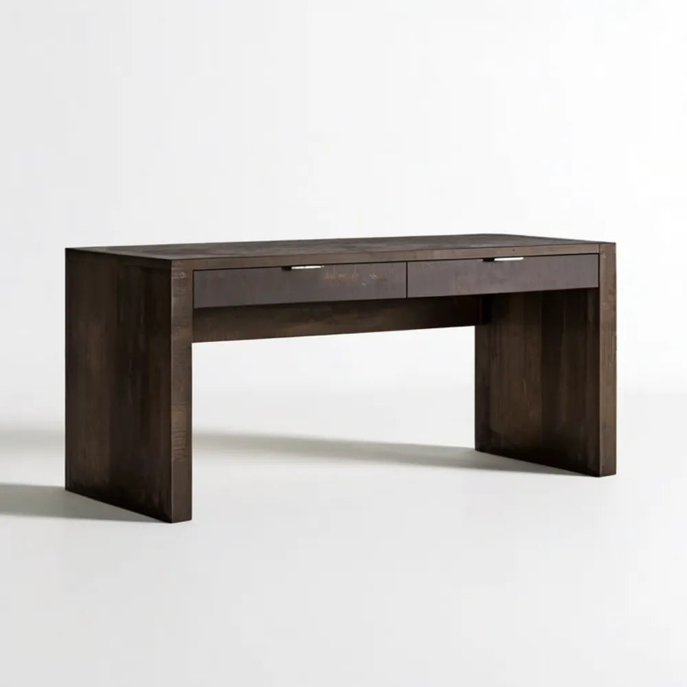 Tradycyjne biurko z litego drewna mango, ciemnobrązowe, 140 x 60 x 76 cm, 2 szuflady