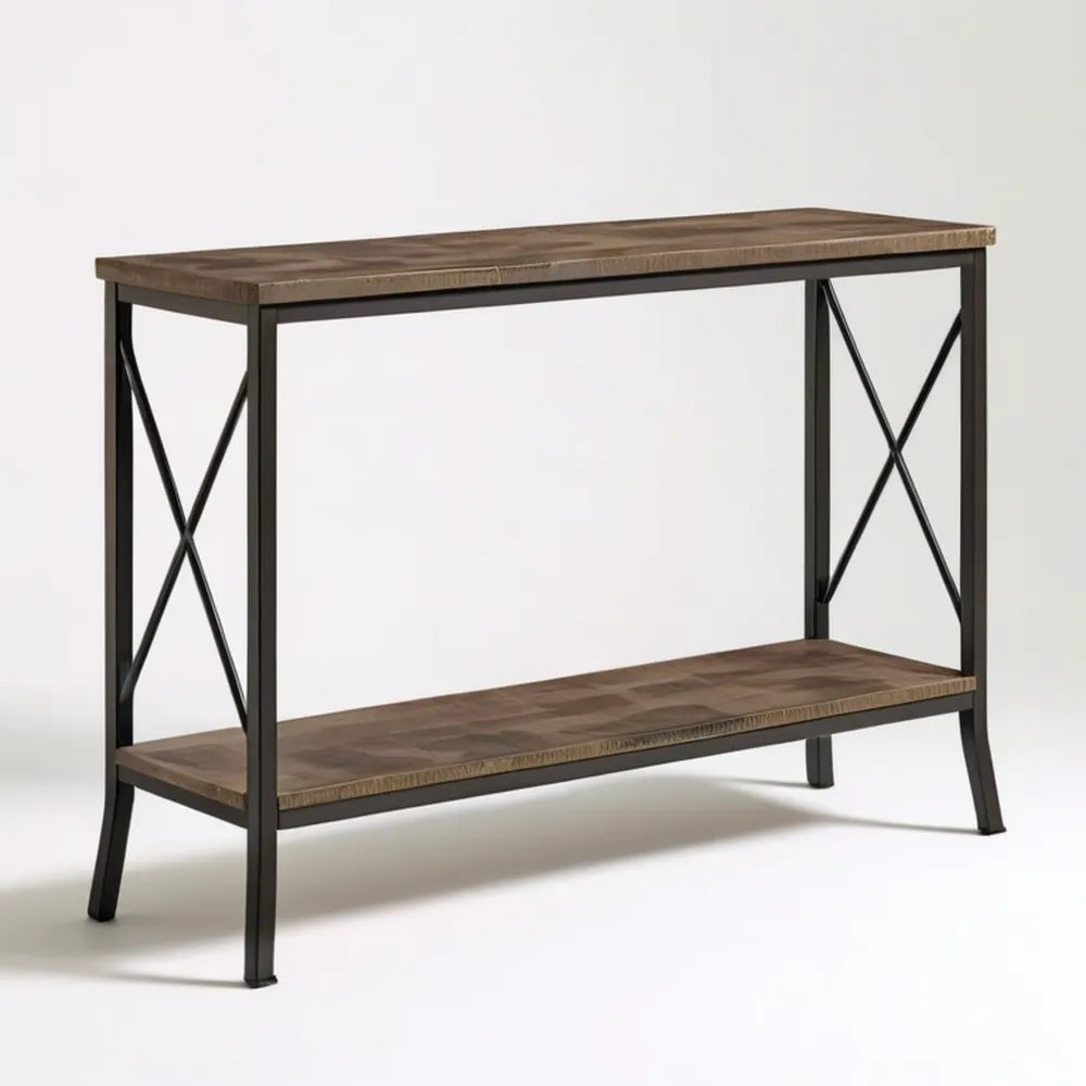 Konsola z półką MDF w dekorze dębowym i czarnej stali 120 x 35 x 80 cm
