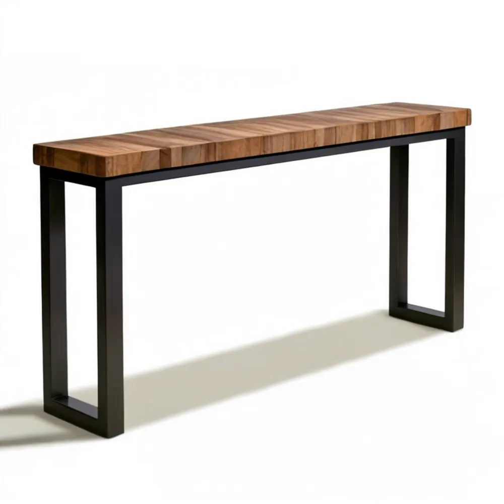 Konsola industrialna z litego drewna akacjowego i stali, brązowo-czarna, 120 x 35 x 75 cm